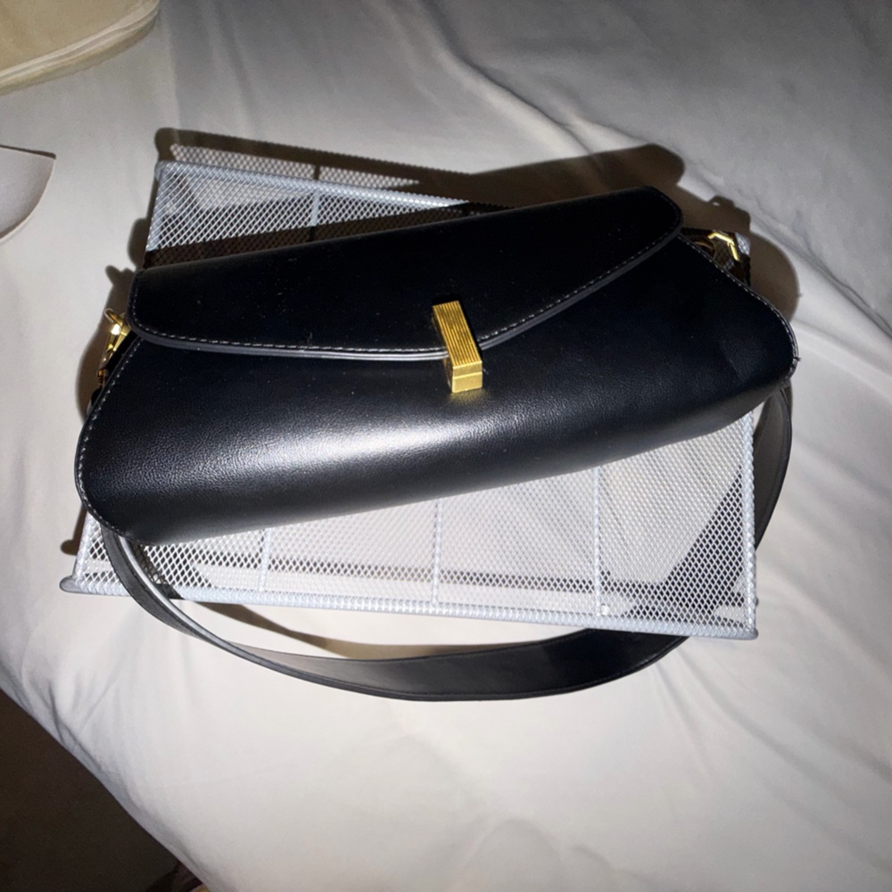 Rachel Zoe Black Leather Shoulder Bag with Gold Hardware